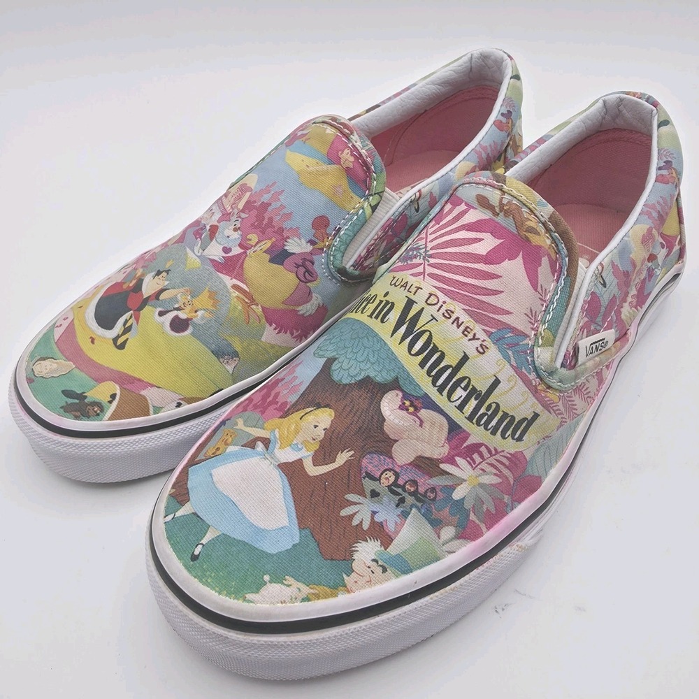 Vans Disney Alice In Wonderland Slip On Shoes Womens 8 Rare Cheshire Cat Queen